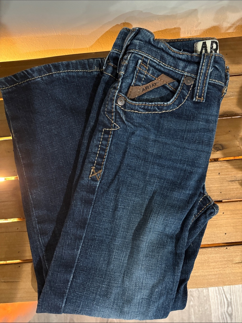 Ariat Boys Dark Blue Denim Jeans with Tan Stitching